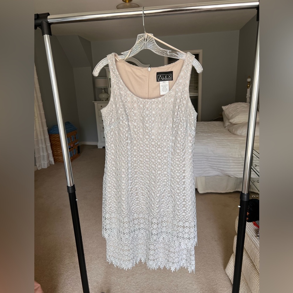 Alex Evenings Dress - Silver Gray with Shimmery Sequins -  Size 6